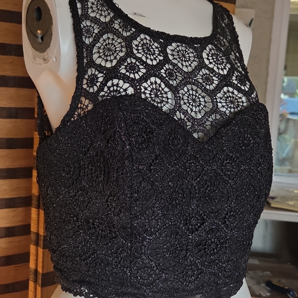 Evening Lace Metallic Crochet Crop Top